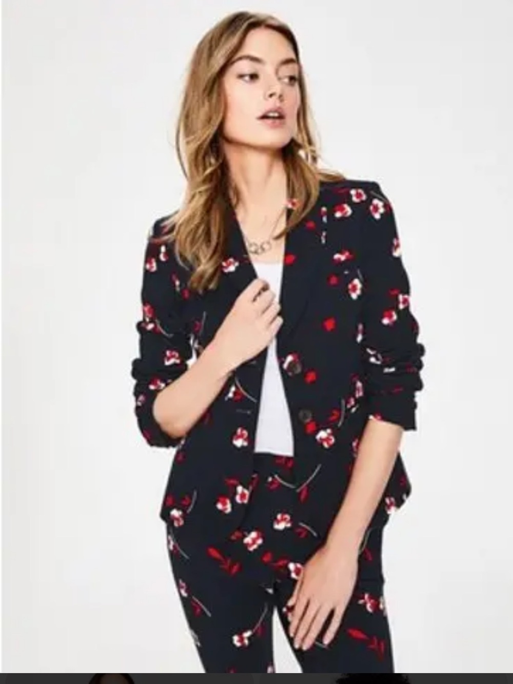 Boden Elizabeth Ponte Navy Floral Button Blazer size 14R